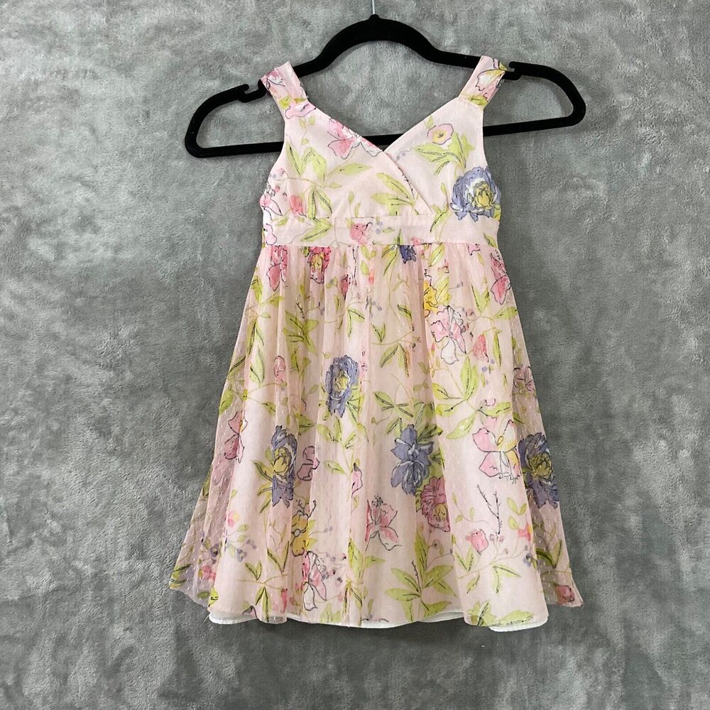 Marmellata Easter Spring Floral mesh Dress girls size 5 pink/blue zip/tie back